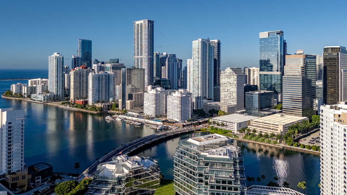 view of Brickell from Brickell Key Island